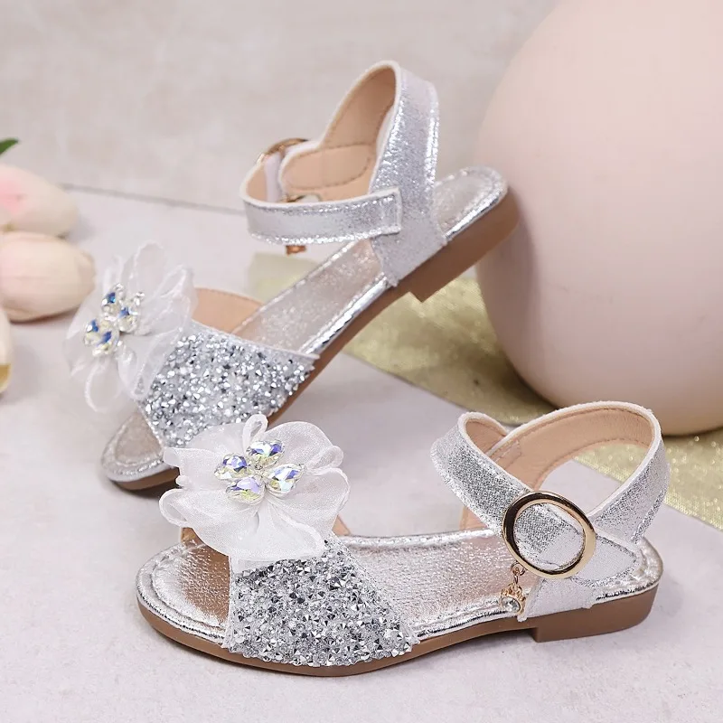 Kinder Prinzessinnen-Sandalen Süße Spitzen-Schleifen Mädchen Tanzschuhe Glänzende Pailletten 2026 Sommer Neue Kinder-Modeschuhe für Party Hochzeit – Detail 5