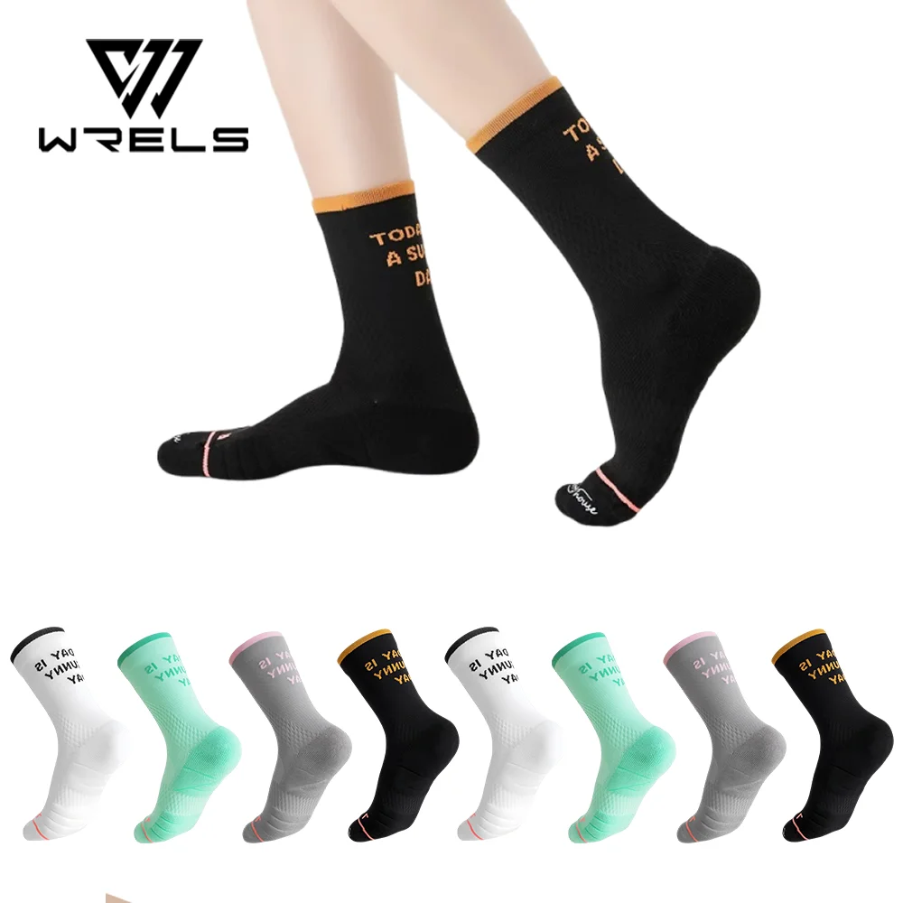 WRELS 1/2/3 Pairs Running Socks Breathable Anti Odor Cycling Socks Women Towel Bottom Moisture-Wicking Gym Outdoor Sports Socks
