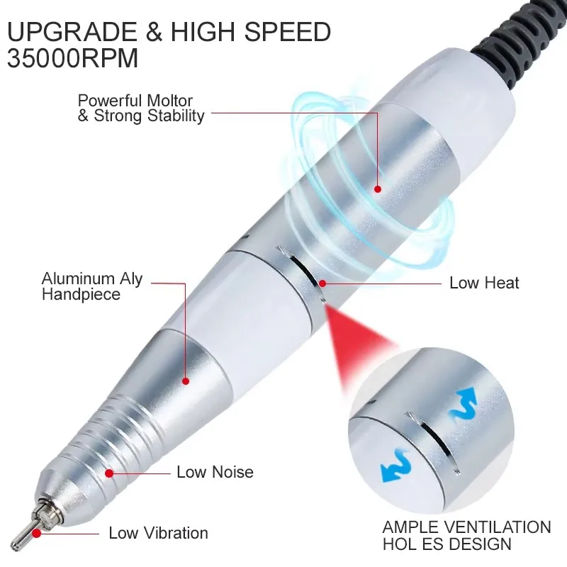 Maniglia di ricambio per penna per trapano per unghie Lucidatore per unghie Levigatrice Manipolo Maniglia Macchina per manicure per lucidatura gel elettrica 30000 giri/min per 202