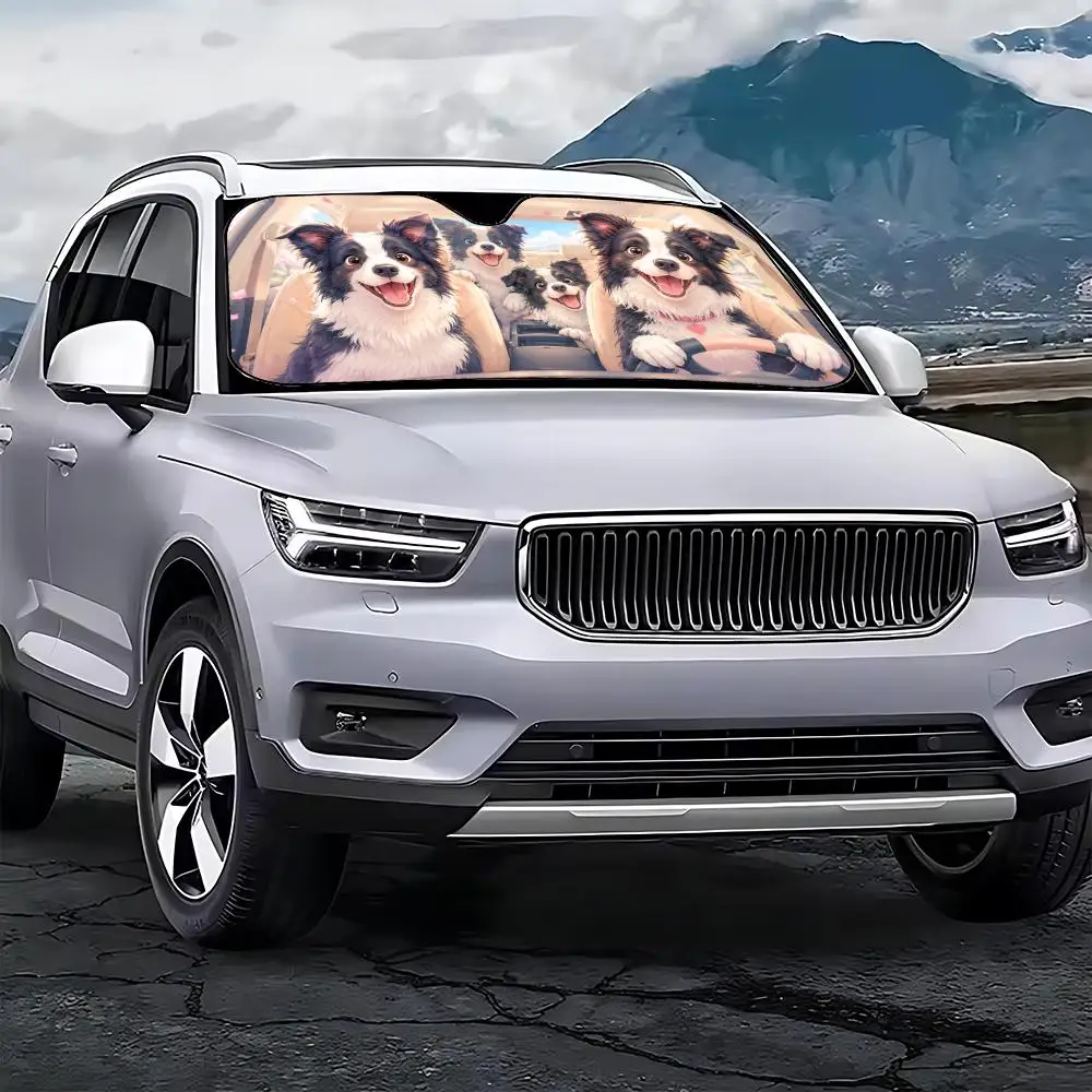 Animal Border Collie Sun Visor Car Windshield Sun Visor - Foldable Universal Fit UV Block Heat Insulation Sunshade