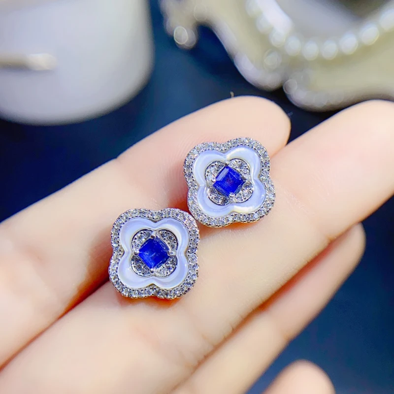 

Natural Sapphire women's Earrings 925 sterling silver simple and exquisite Wedding Engagement Christmas Gifts