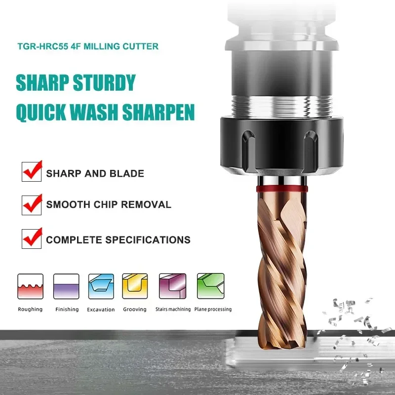 

HRC55 4-Flute Color Circle Round Nose Milling Cutter Tungsten Steel Carbide CNC Mechanical Machining End Mill Tools