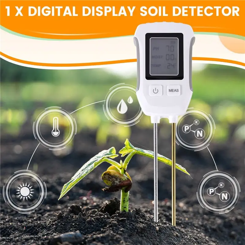 Soil Tester Humidity Monitor Flower Plants Gardening Temp Digital LCD Meter PH Digital LCD Meter Heat-Resistant Metal Sensor-[LU