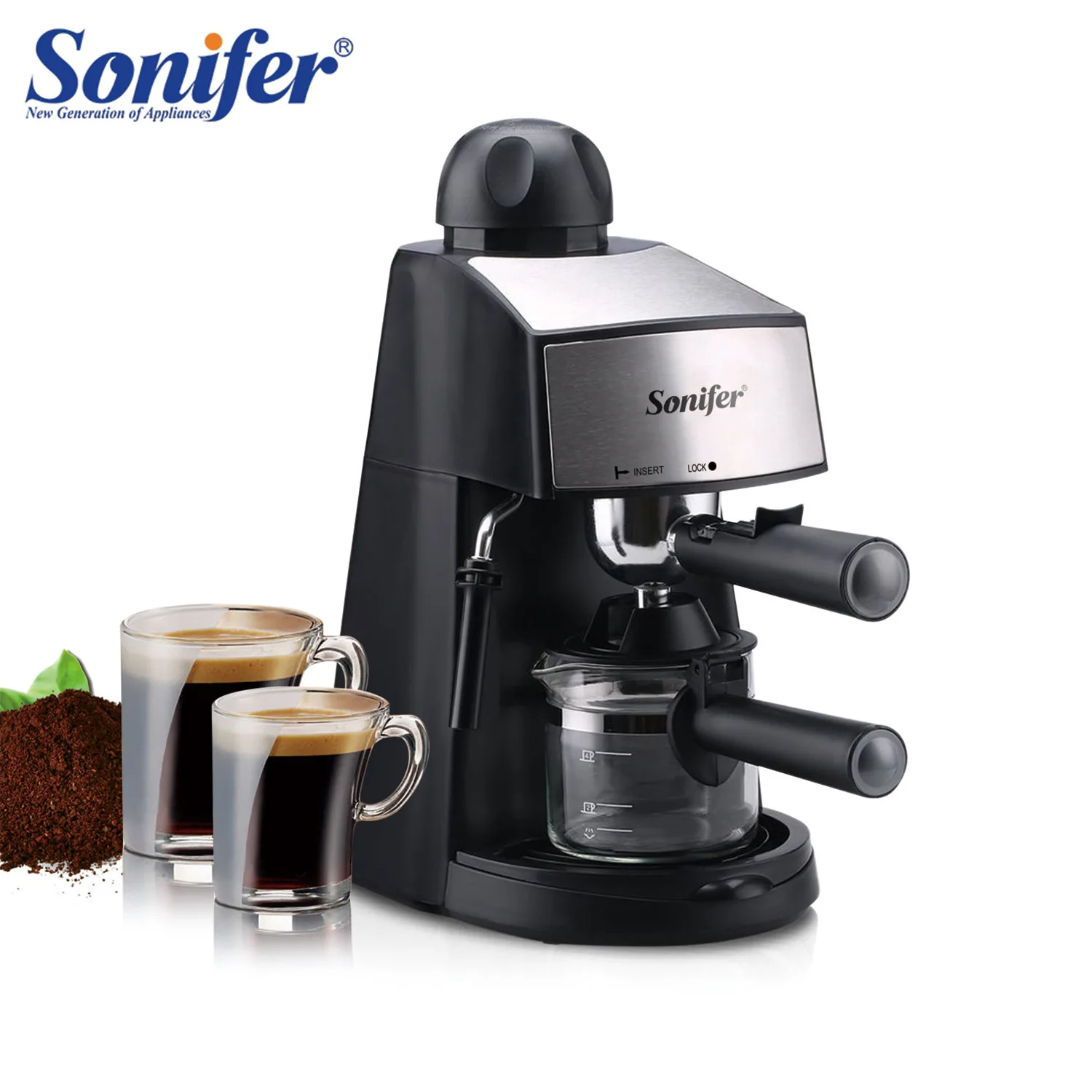 

Italian Steam Coffee Maker with Knob Operation and Milk Frothing Function, Pressure Coffee