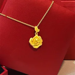 Pure Gold color Rose Pendant for Women Fine Jewelry Gifts Real k Yellow Gold Color O Link Chain Jewelry Gifts