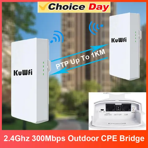 KuWFi 2.4Ghz 300Mbps 실외 CPE 브리지 무선 Wifi 라우터 AP 리피터 모드 장거리 익스텐더 무선 브리지 PTP PTMP 1KM