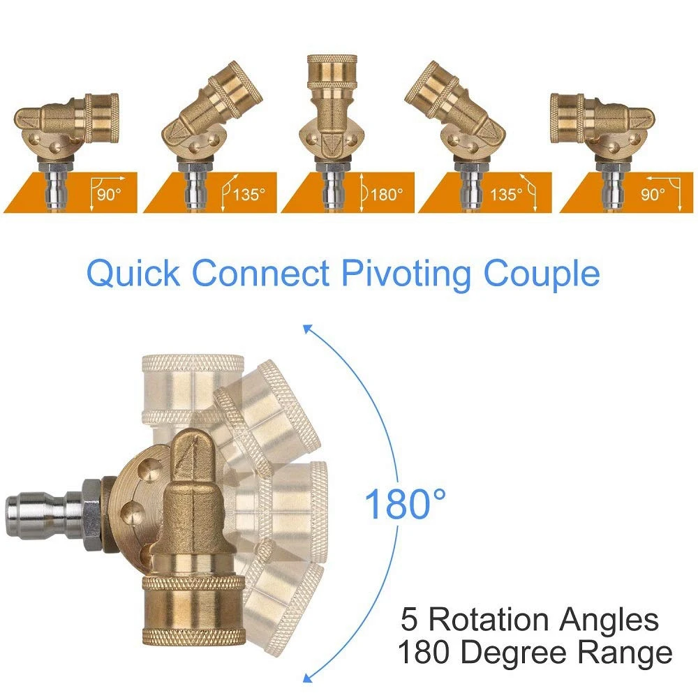 Pressure Washer Tips, Adjustable Pressure Washer Nozzle Tip 1/4 Inch 3000 Psi, Quick Connecting Pivoting Coupler 1/4 Inch 4500