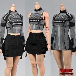 1/6 Print Long/Short Sleeve Tight Elastic Fitness Slim Top Shirt Functional Pocket Hip Skirt for 12