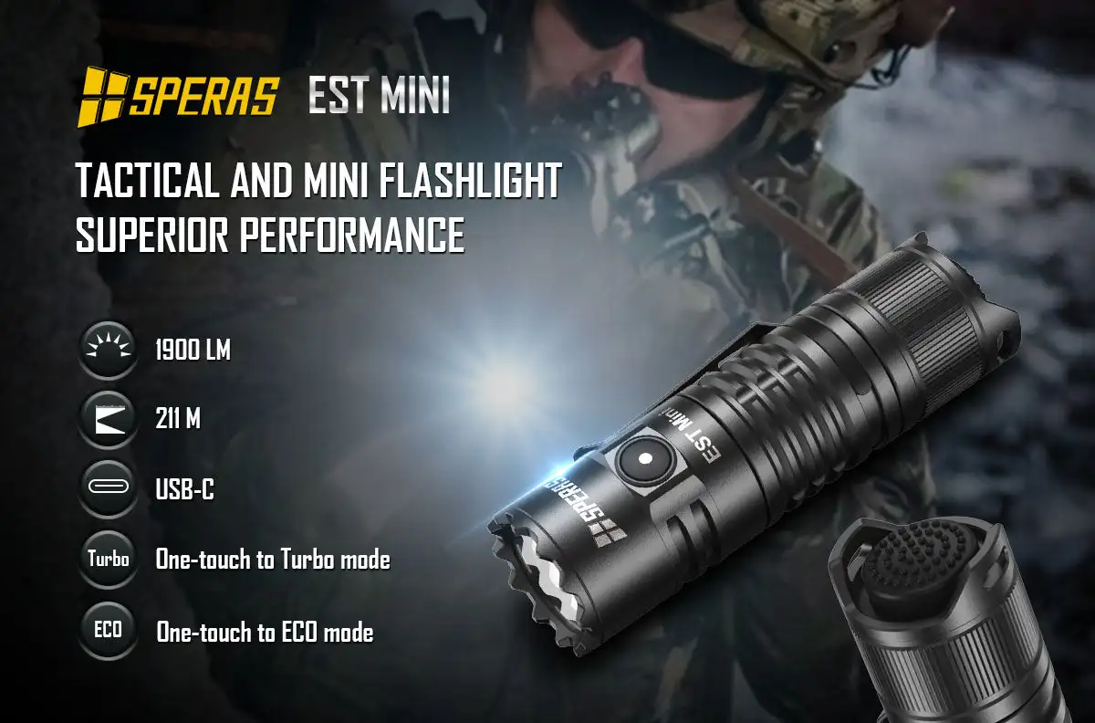 Speras EST Mini 1900lm USB-C Rechargeable Tactical Flashlight