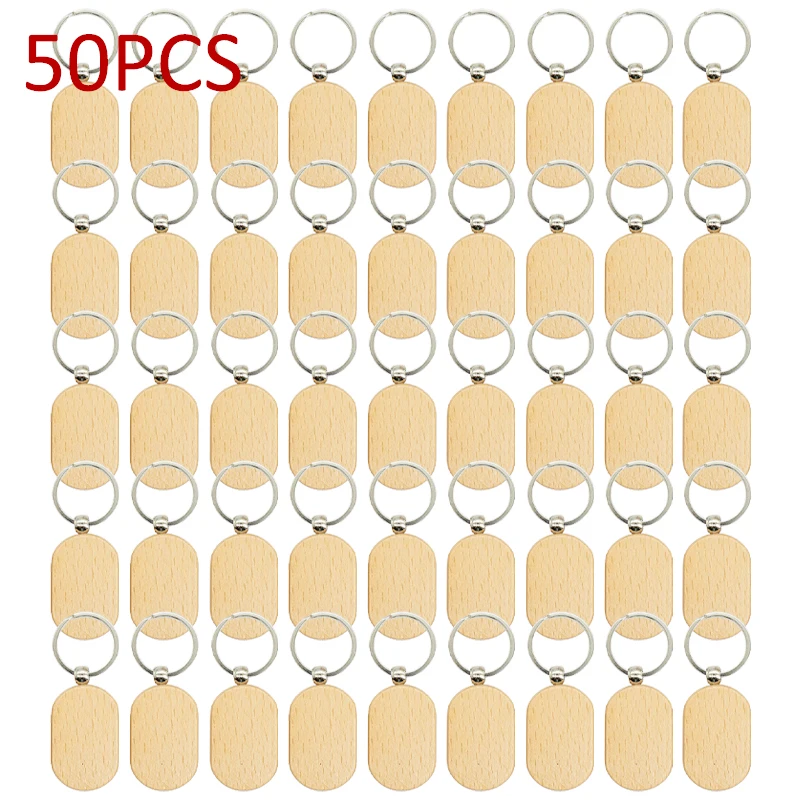 WZFSSP 50pcs racetrack-shaped wooden keychain diy wood car keyring bulk wholesale for laser engraving customized or scrawl gift