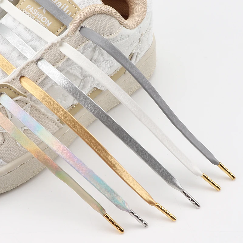 Wysokiej jakości sznurówki ze skóry PU, złote, srebrne, płaskie sznurówki z metalowymi końcówkami, sznurówki do sneakersów, butów codziennych, 80/100/120/140/160 cm, 2 szt./6 szt.
