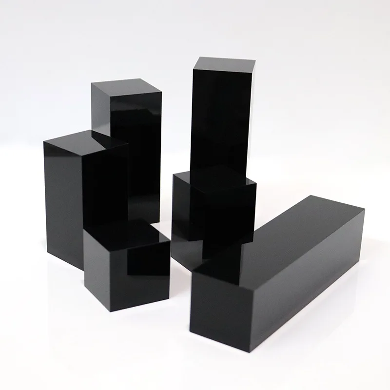 Acrylic Square Display Block Black Polished Cube Jewelry Stand Ring Showcase Holder Base for Figures,Cosmetics,Perfume,Doll