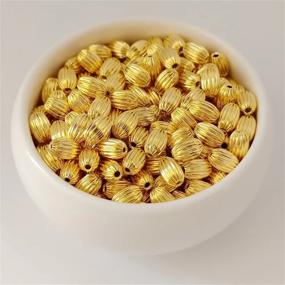 18K Gold-Plated Hollow Millet Melon Beads, Rice-Shaped Pumpkin Beads 5*7mm, DIY Handmade Jewelry Loose Beads