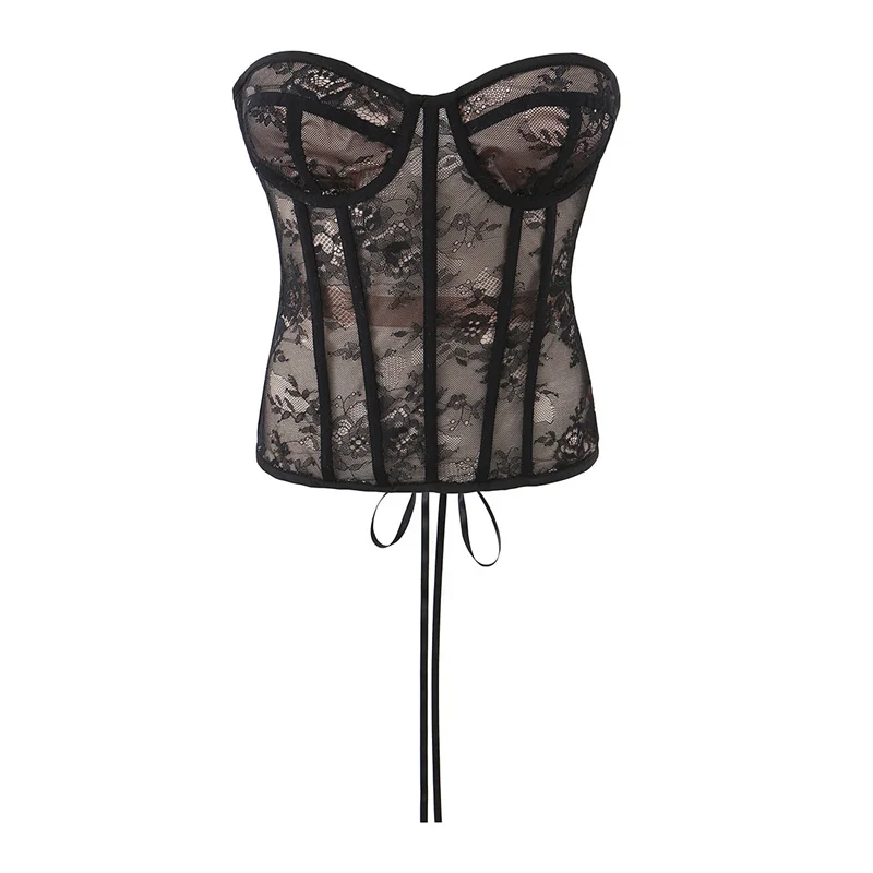 

Summer Women's Lace Patchwork Strapless Top 2026 New Fashionable Sleeveless Slim Fit Top Wlegant Women's Clothing