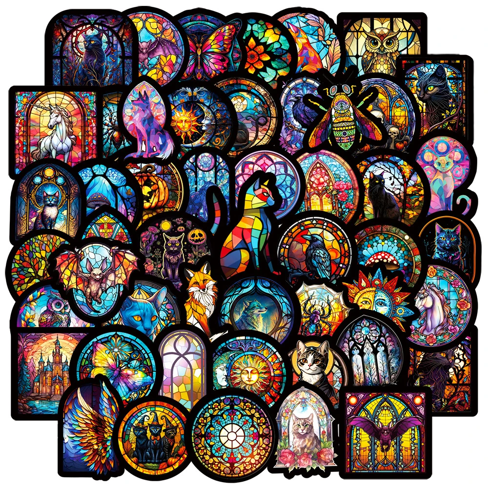 

10/30/50pcs Colorful Gothic Style Glass Graffiti Stickers Aesthetic Cartooon Decals for Guitar Laptop Phone Vinyl Sticker Decor