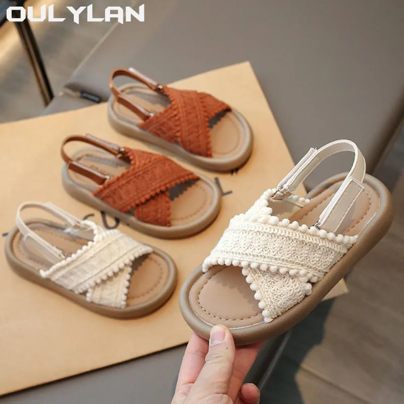 

Oulylan Ethnic Style Kids Casual Sandals Soft Sole Simple Girls Summer Beach Shoes Fashion Children Retro Princess Shoes