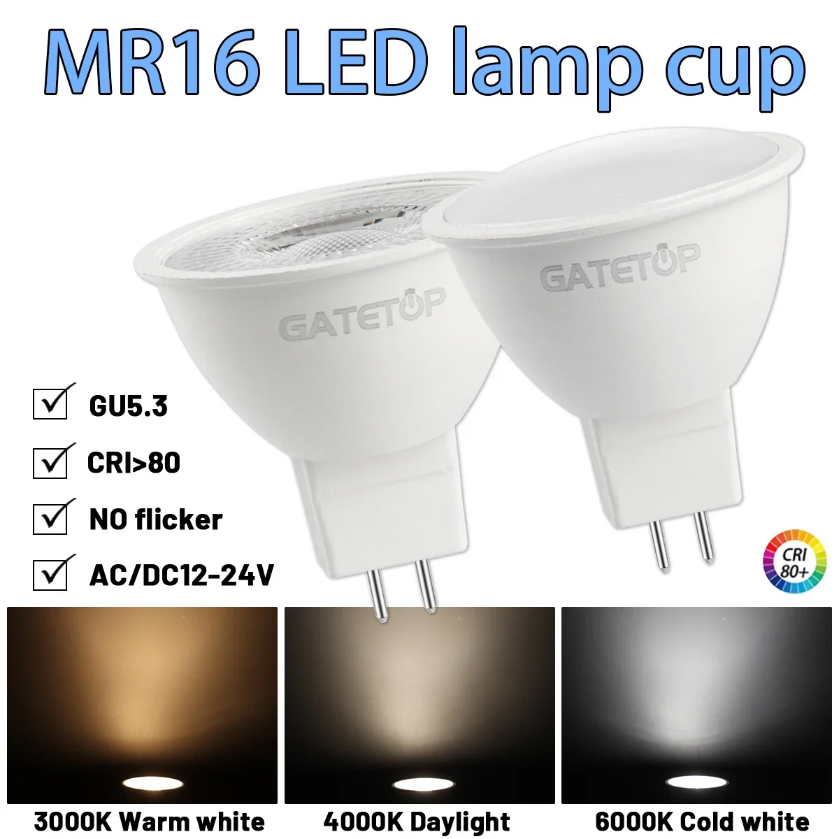 

12pcs LED Bulb MR16 Spotlight GU5.3 AC DC 12V 24V 120degree 38degree 7W 700lm 3000K 4000K Bombillas Replace 50W Halogen Lamp