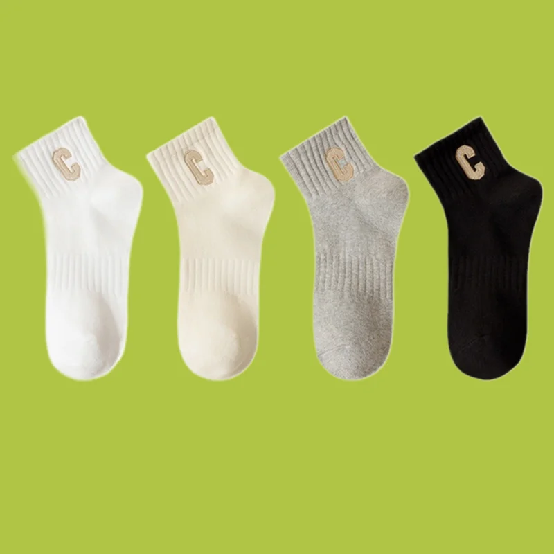 

3/10 Pairs High Quality Summer Thin Sweat-absorbent Sports Socks Letter C Mid-length Women's Socks Polyester Mid-length Socks