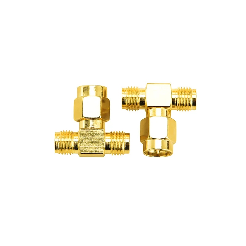 SMA-KJK SMA Male To Dual SMA Female RF Triple Tee Adapter Splitter Connector 3 Way 3 Pack