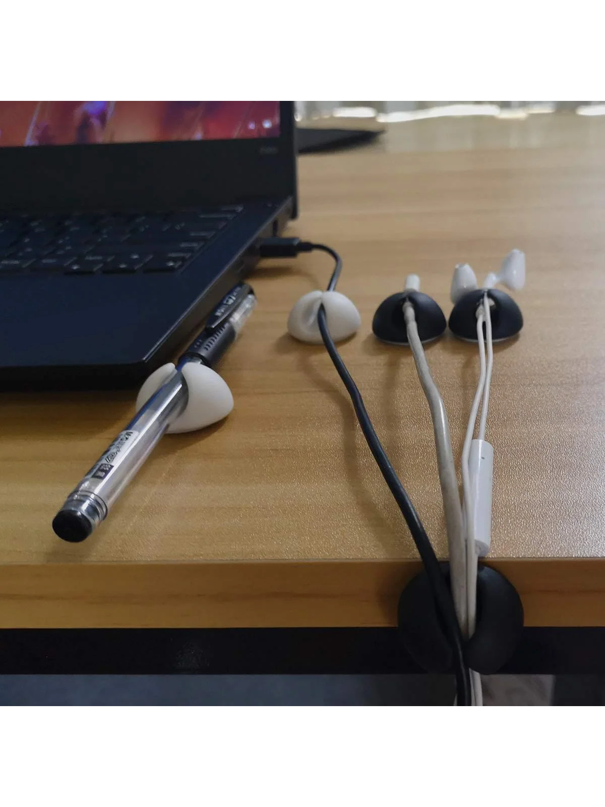 6pcs Cable Clips Organizer for Phone Charging Cable, Cable Holder for Computer, USB Cable, Mouse, Headphone Cable - White