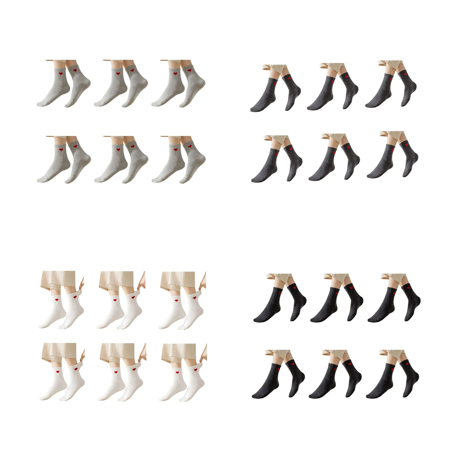 

Летние носки из чистого хлопка, средней длины, в наборе (6 пар/стиль, включая по одному комплекту каждого цвета: серый/темно-серый/белый/черный)