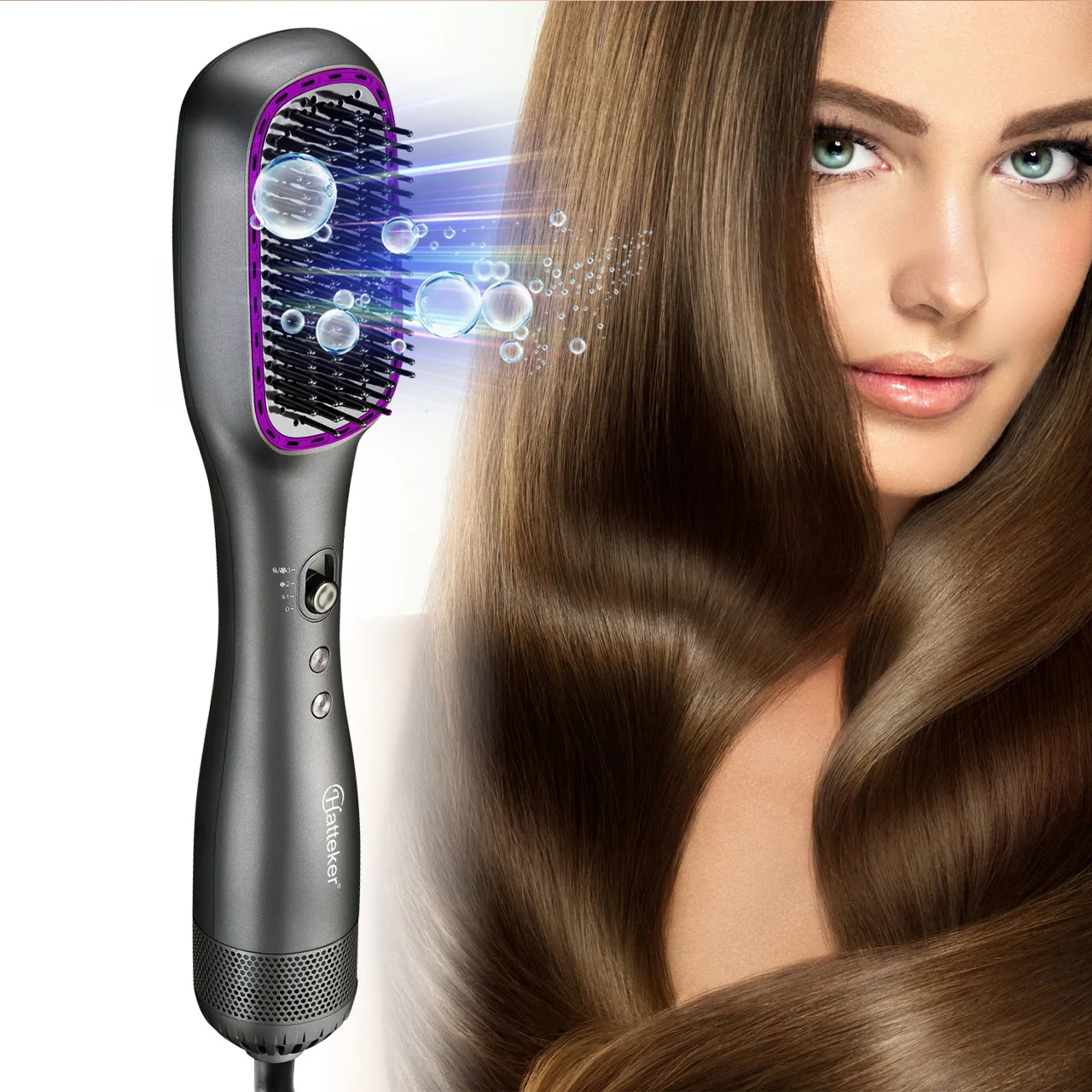 Hatteker EU Electric Hot Air Comb Styling Comb for Women Anion Heating Hair Straightening Brush for Straight And Curly Hair