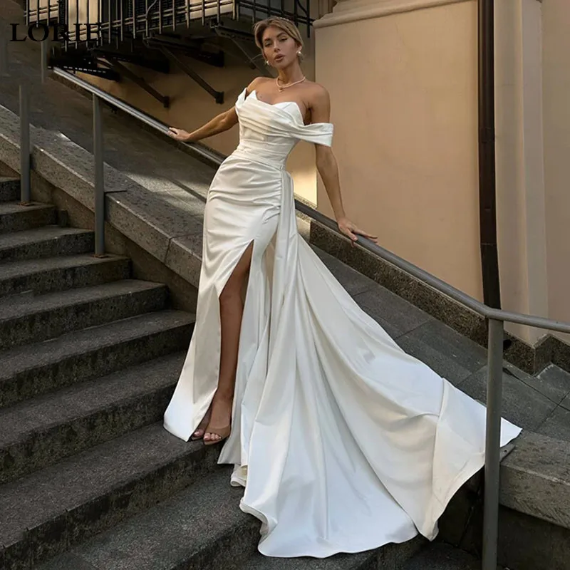 

LORIE ivory Mermaid Wedding Dresses Off The Shoulder Satin Bridal Gowns With Detachable Train Princess Party Gowns 2024