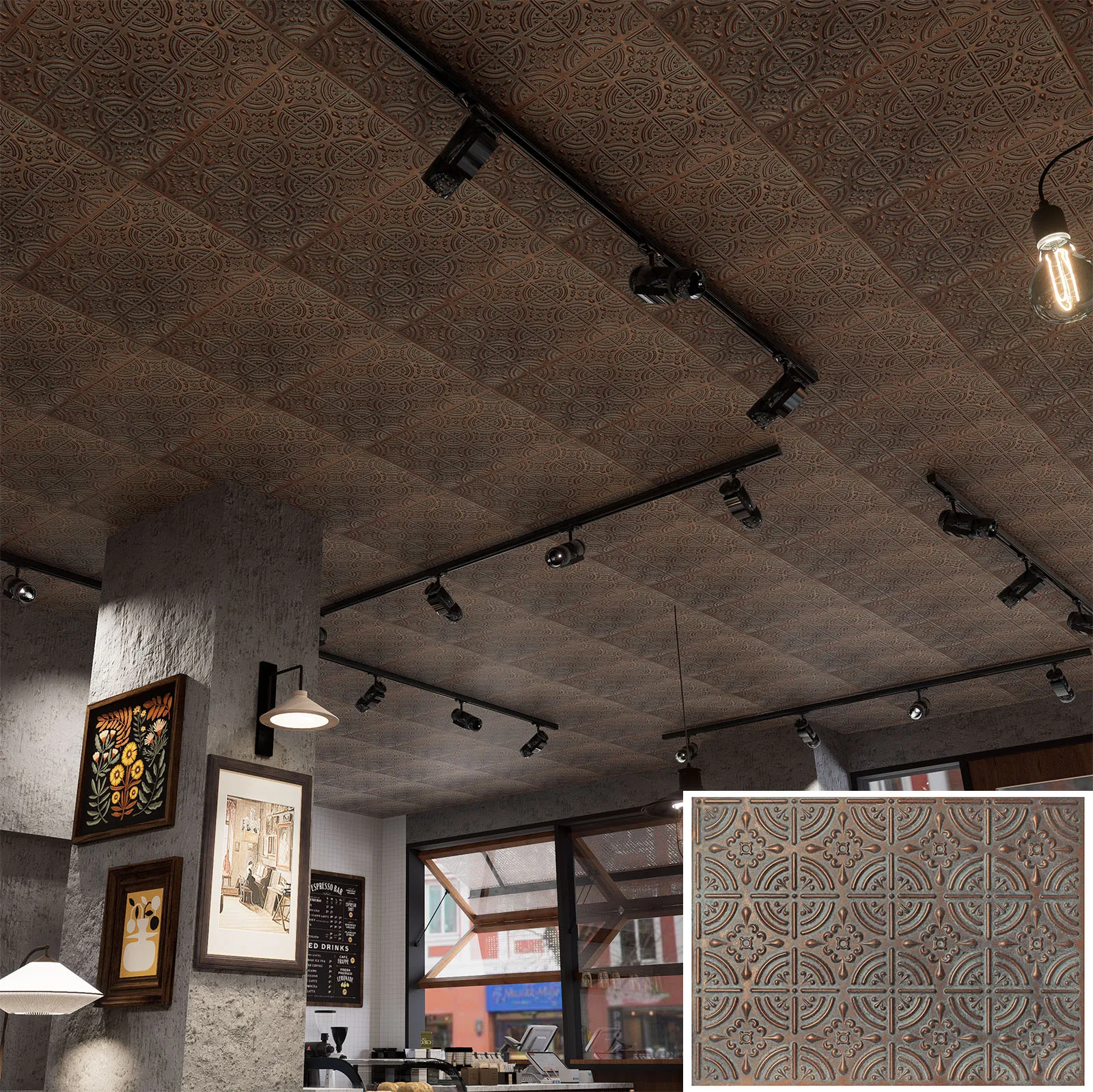 Artistic 3D Ceiling Tile Wall Panel Interior Decor Easy to Install PVC Panels PLB18 10tiles/lot view 4