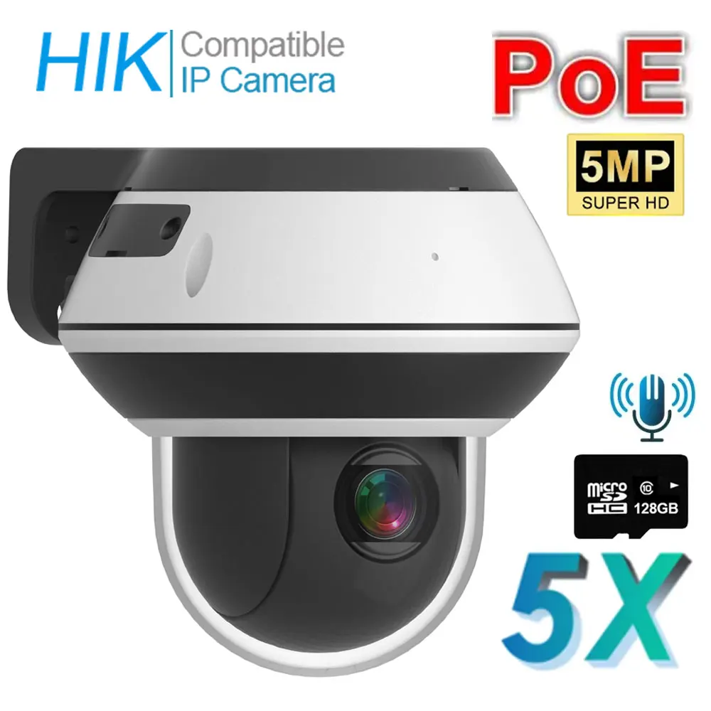 

New 5MP PoE IP PTZ Dome Camera Metal IP66 5X Optical Zoom Auto Focus Speed Cam Outdoor Dome IP Camera Hikvision Compatible