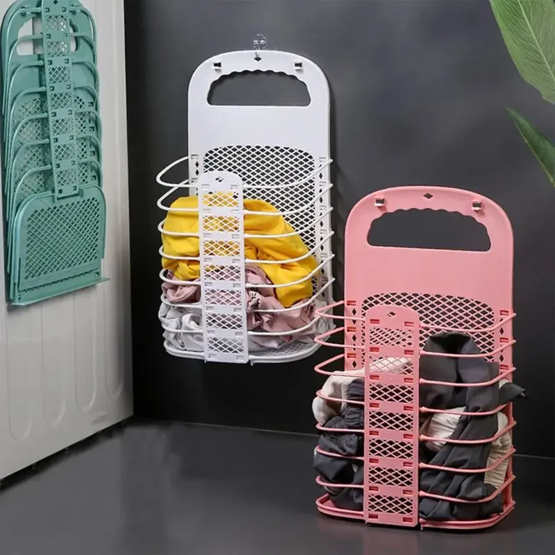 Foldable Laundry Basket Dangling Wall-Mounted Collapsible Hamper Waterproof Dirty Clothes Organizer Tall Folding Laundry Hamper