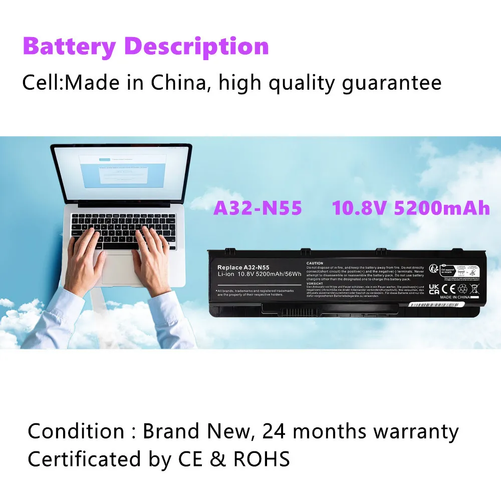 A32-N55 Laptop Battery For ASUS N45 N45E N75SF N75SJ N75SL N55SF N55SL N75SN N75SV N45S N45F N45J N55 N55E N55S N75 N75E N75S