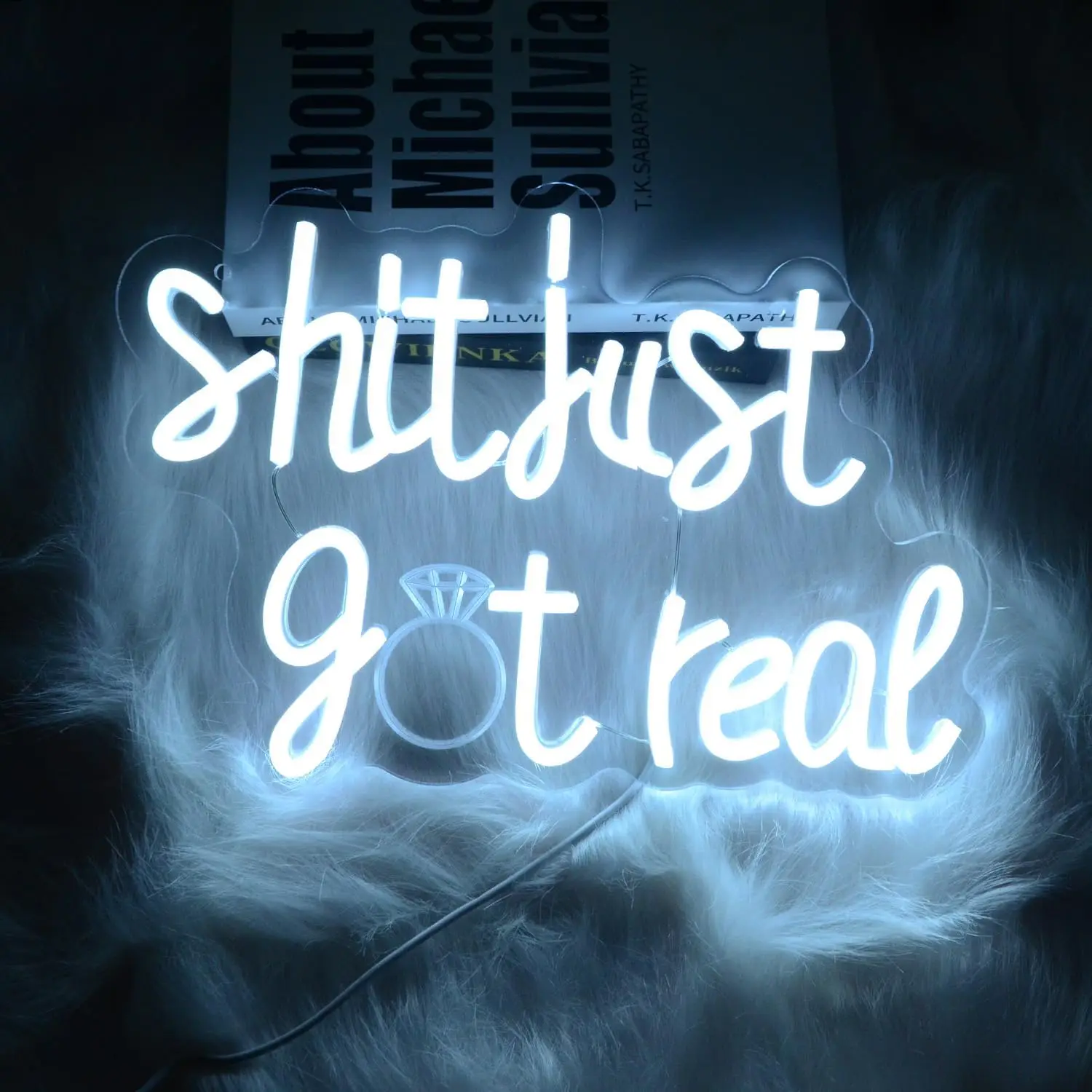 Shit Just Got Real Neon Sign Letters LED Light Lamp Dimmable Switch/USB Humor Words Sign Light for Funny Bachelorette, Bar Sign