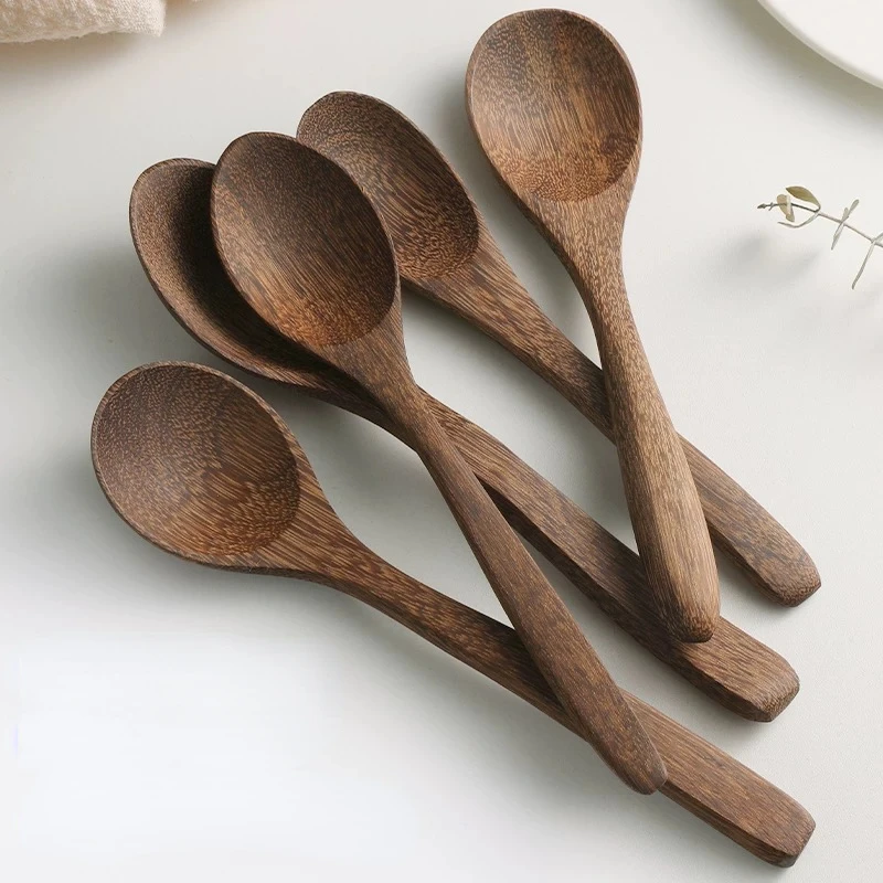 1-6pcs Wooden Spoon Chicken Wing Wood Long Handle Soup Spoon Honey Stirring Spoon No Lacquer No Wax Household Large Rice Spoon