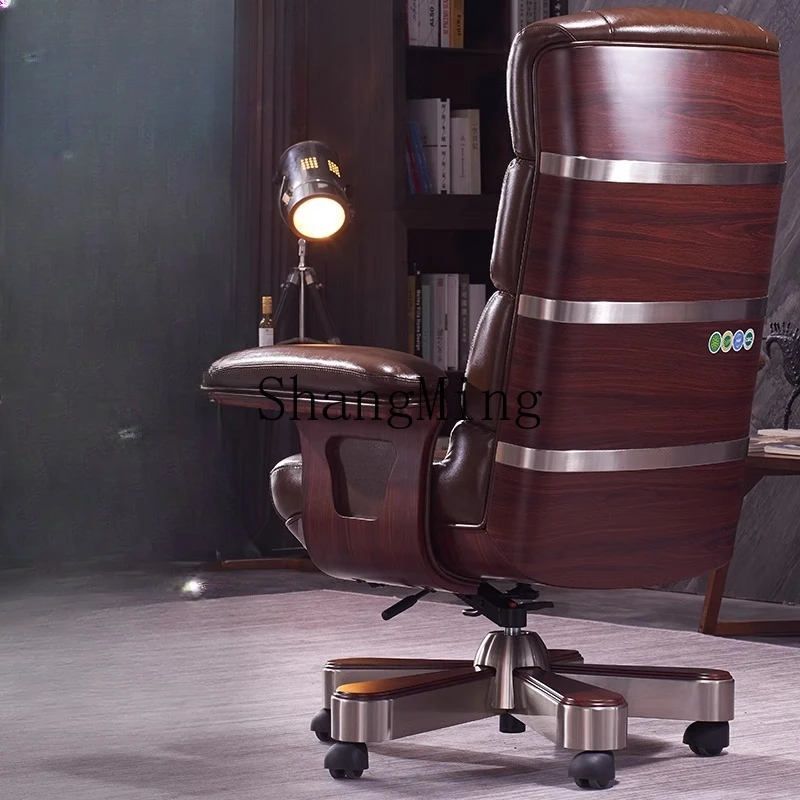 ZYH household solid wood leather high-back luxury computer chair comfortable sedentary office chair