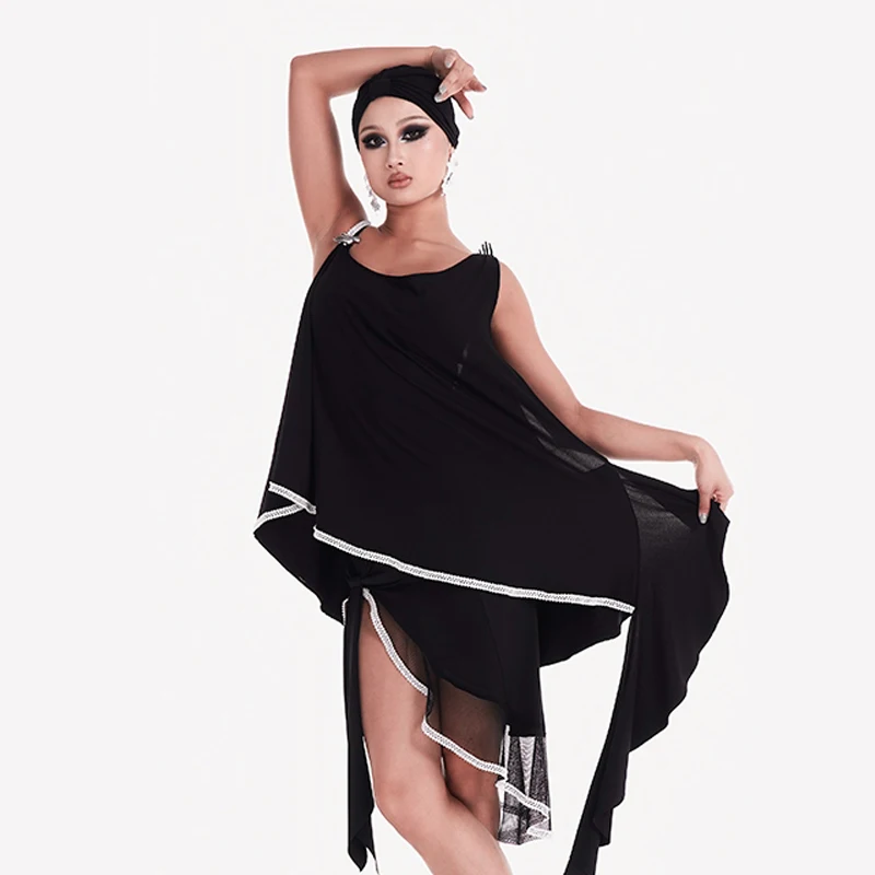 

2025 New Black Smock Tops Fish Tail Skirts Suit Latin Dance Performance Costumes Chacha Rumba Tango Adult Latin Dress DN20581