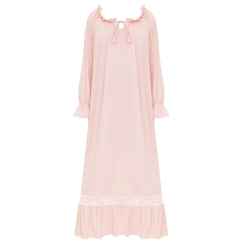 Long-Sleeve Nightdress Women\'s Spring Autumn Dress Palace Sweet Loose Home Clothes Cotton Nightgowns Female Sleepwear Dresses