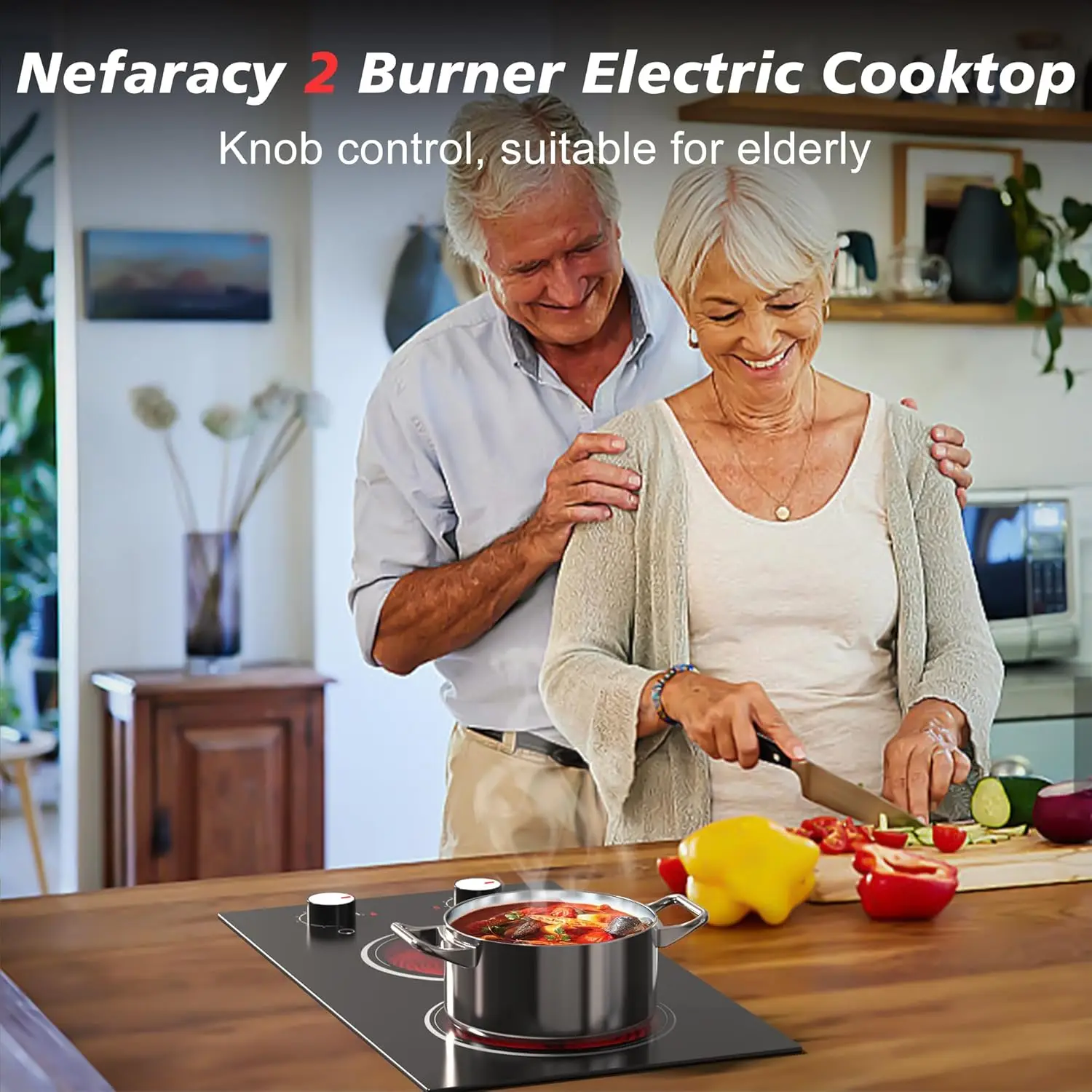 Electric Stove Top, Nefaracy 2 Burner Electric Cooktop with Knob Control, Countertop & Built-in Electric Radiant Cooktop 2000W,