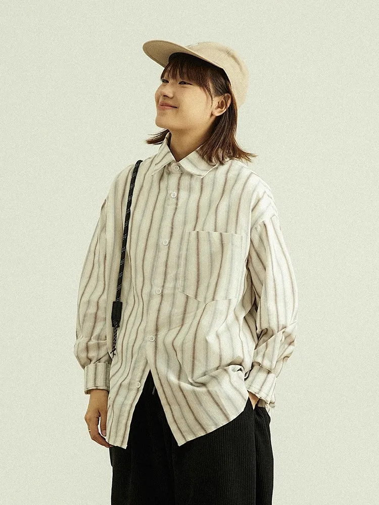 

GoodNorth Осенний свободный крой Long Sve irt Мужские и женские цветные блузки в полоску в стиле ретро Тонкий топ Youth Faion Cotton Po...