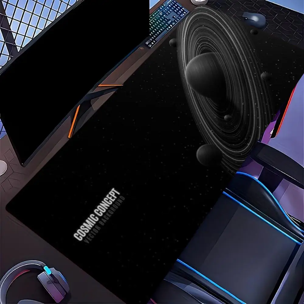 Black White Planet Ring Large Gaming Mouse Pad XXL Cosmic Space Saturn Galaxy Art Mat Non-Slip Rubber Keyboard Pad Desktop Mat