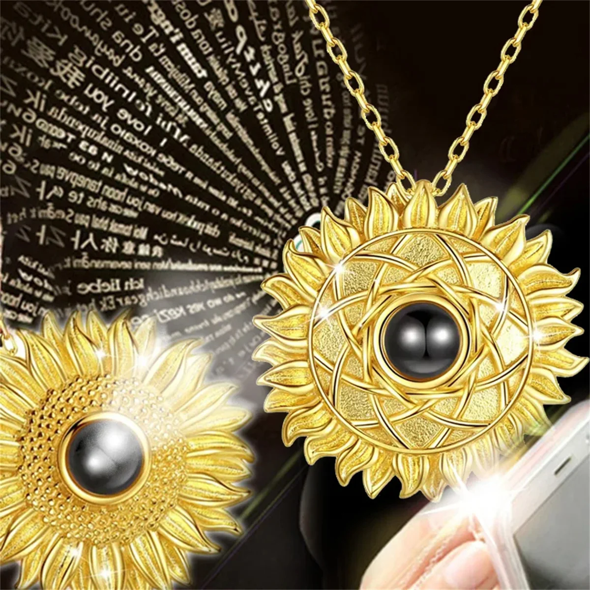 Sunflower Pendant Necklace Project 100 Languages I Love You Couple Necklaces Lover Jewelry Clavicle Chain Romantic Friend Gift