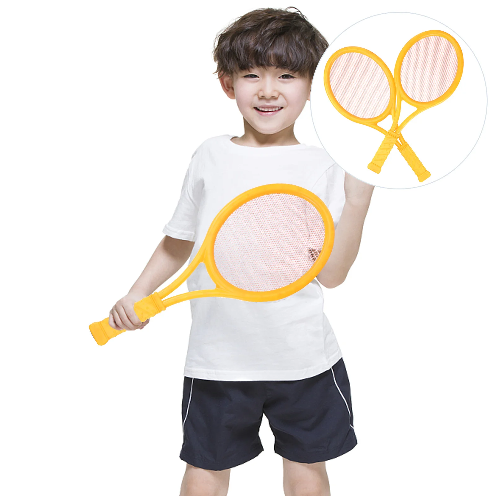 ชุดไม้เทนนิสแบดมินตัน 2 ชิ้น ทำจากวัสดุ ABS น้ำหนักเบา ปลอดภัย เหมาะสำหรับเด็กเล่นกลางแจ้ง ฝึกซ้อม ไม้เทนนิสสำหรับเด็ก