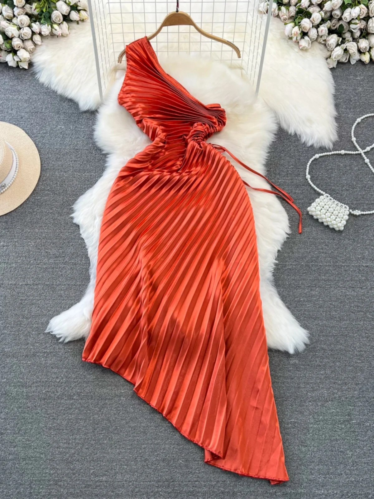 Ele A-Line Midi Dr Beach Vaion Svel Gored Saia l Cintura Emagrecimento Faionable Off-oulder Decorte Lateral