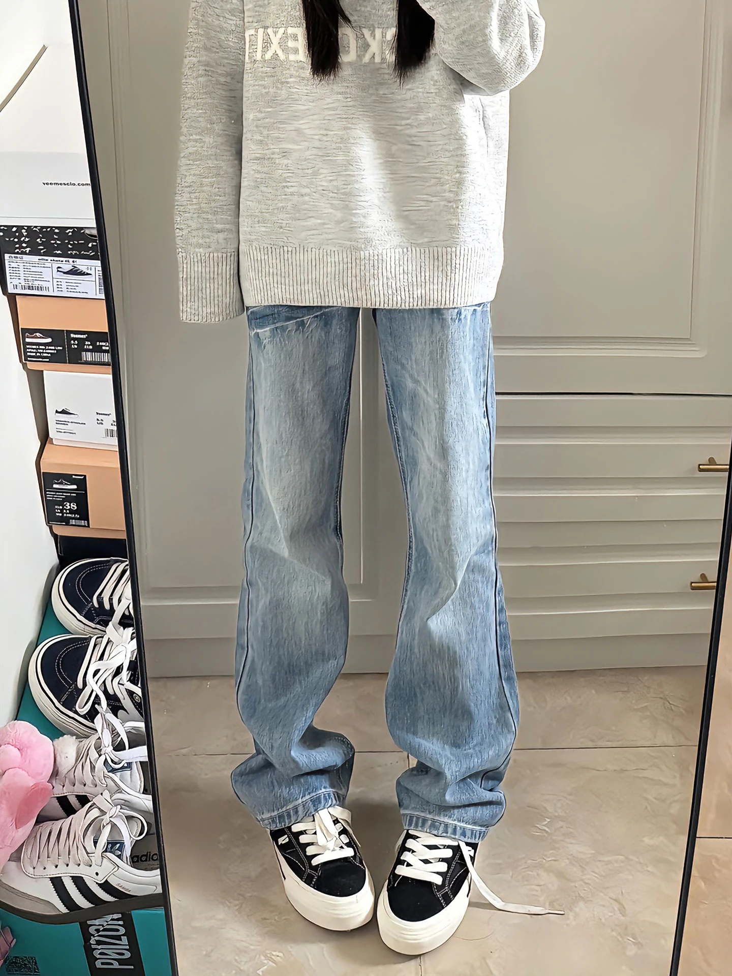 

Blue Waed Straight Leg Men's Jeans Spring OOTD American Vibe High Street Knife Flared Pants Low Waist Denim Jeans