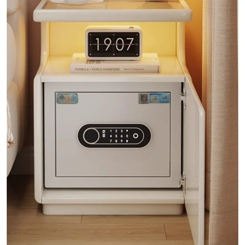White bedside table, creamy wind bedroom, solid wood with lamp, bedside table, simple Suitable for interior decoration