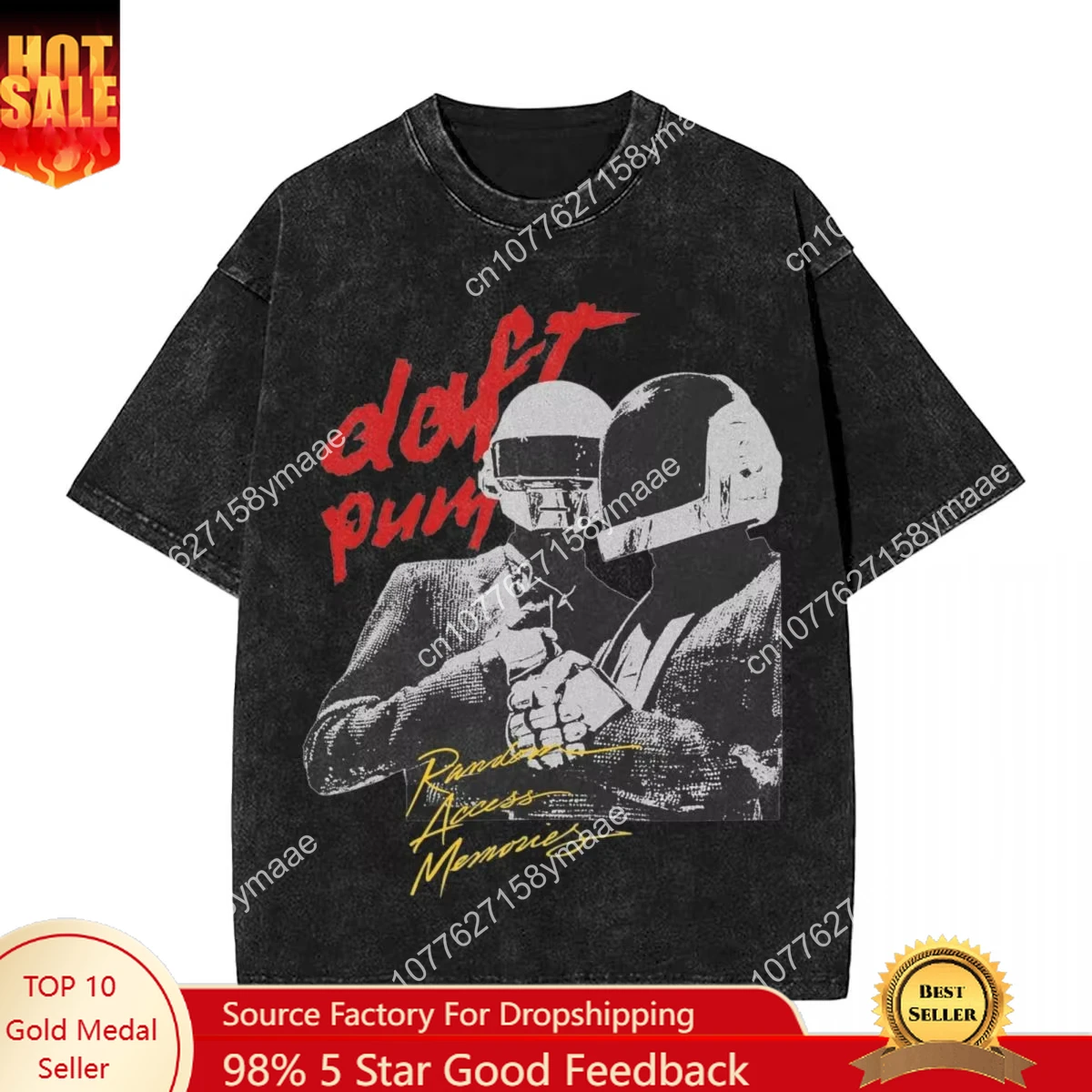 

Daft Punk Vintage Washed T Shirt Hip Hop Harajuku Streetwear Short Sleeve Summer Tops Tee Men's Women Oversized Loose Casual y2k