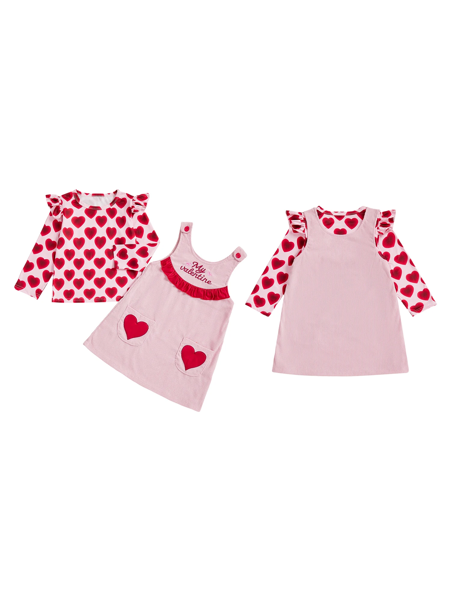 

Adorable Toddler Girls Valentine s Day 2 Piece Set with Heart Print Top and Embroidered Dress - Sweet and Stylish Look for Your