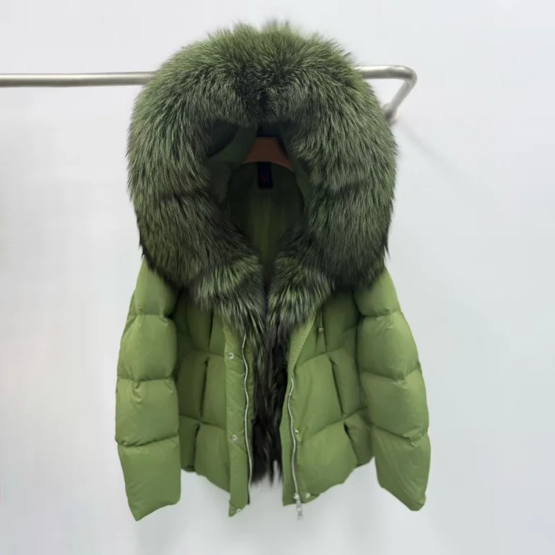 2025年冬 レディース フォックスファー襟 厚手 暖かい グースダウンコート Y2K 高品質 ファッション ハイストリート アウトドア フード付き パファージャケット