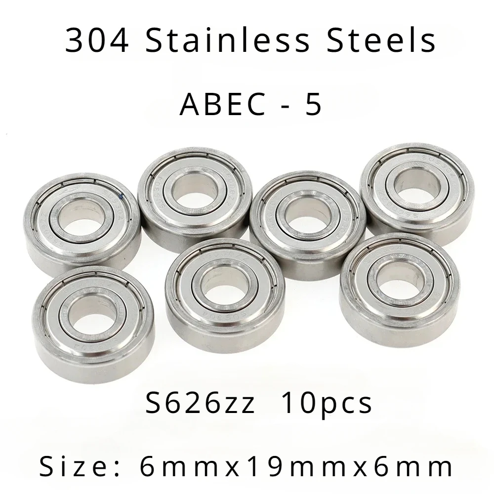 Veekaft High Performance 304 Stainless Steel ABEC-5 Miniature Deep Groove Ball Bearings - S623zz Size:6mmx19mmx6mm of 10pcs