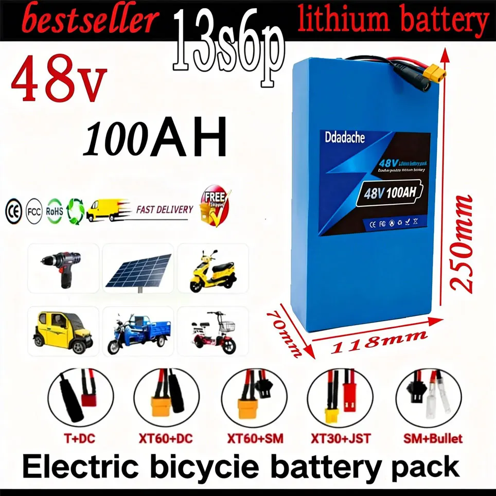 18650 Akkupack 13S6P Lithium-Akkupack 48V 100Ah 2000W Citycoco Roller Batterien mit Integriertem 50A BMS Anpassbarer Stecker