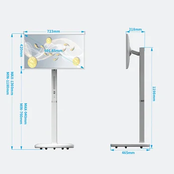 USB 와이파이 HDMI 이동식 스탠드 HD 터치 LCD TV, 안드로이드 12 스마트 인터랙트 스크린 내장 배터리, 32 인치, 8 + 128G, 인기 제품 